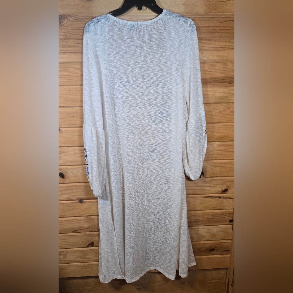 Knit Maxi Cardigan Duster Sweater Cream Embroidered Long Sleeve Boho Womens XL - Picture 2 of 6